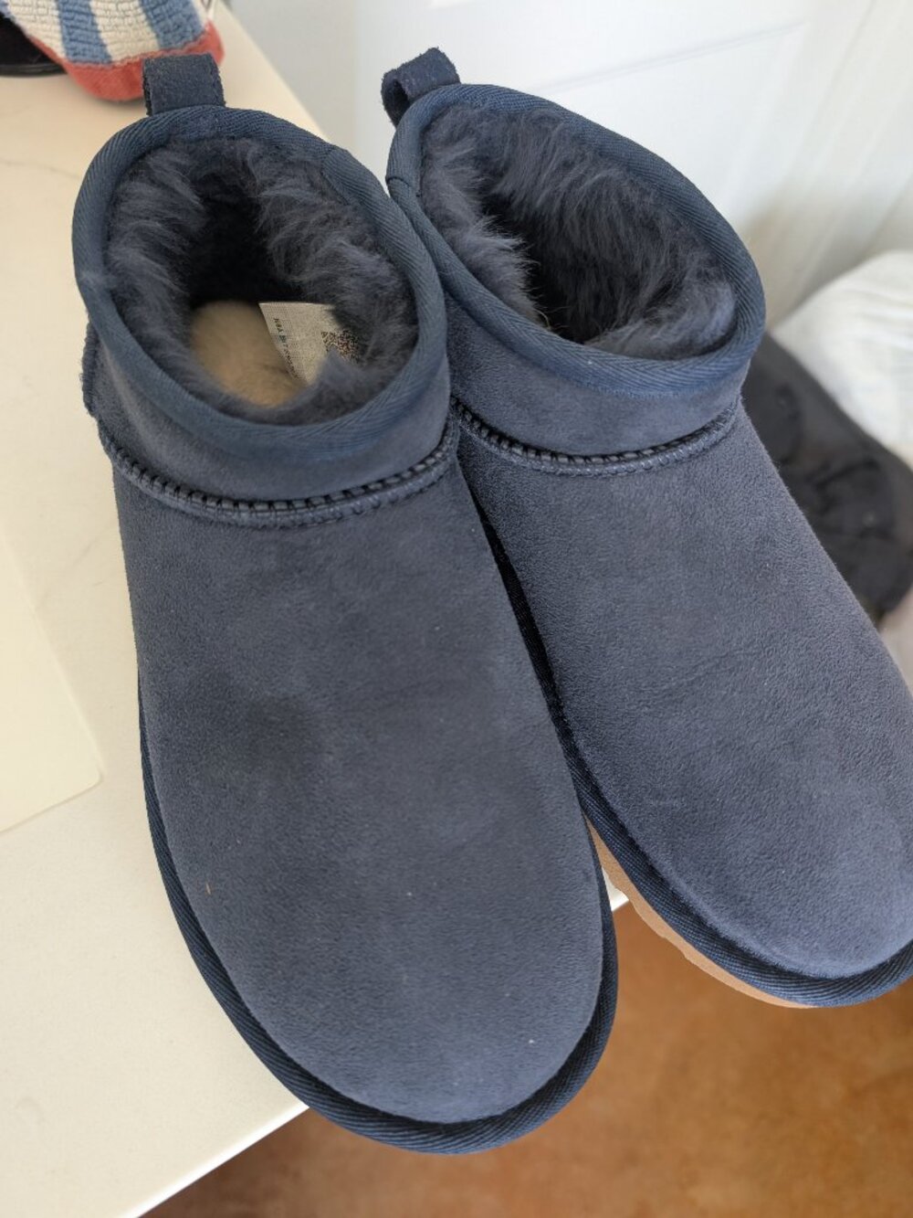Ugh classic ultra mini eve blue fur boots women's size 7